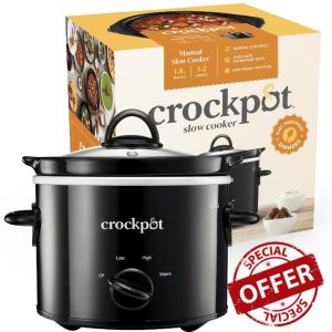 Crock-Pot Slow Cooker | Removable Easy-Clean Ceramic Bowl | 1.8 L Small Slow Cooker (Serves 1-2 People) | Energy Efficient | Black [CSC080]
