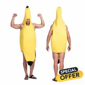 Banana Adult Costume，Funny Unisex Fruit Outfit For Halloween
