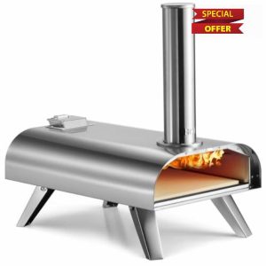 Gr8 Garden Outdoor Stainless Steel 12”Table top Pizza Oven Portable Wood Fired pellets BBQ Grill Cooker with Pizza Stone            [Energy Class A]