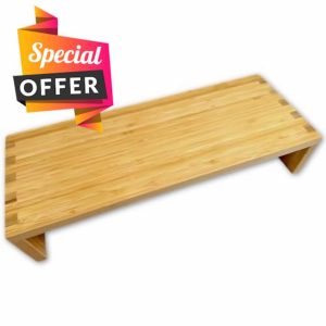 OSCO Bamboo Monitor Stand | Shelf | Computer Screen Riser | Printer Stand | Laptop Plinth | Full Size Keyboard Storage | Fully Assembled | H10 x W50 x D19.5 cm