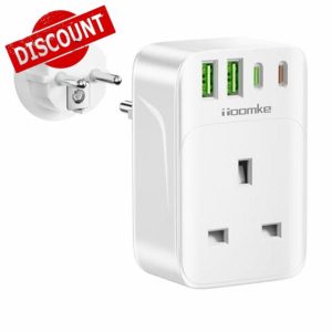 UK to European Plug Adapter with PD 35W USB C Ports Fast Charge