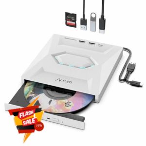 Alxum External CD Drives - Type-C USB 3.0 CD Reader with SD Slot & Type A Ports CD 24X Super Fast Speed External Disc Drive for Laptop/PC/Window/Mac OS/Linux/Vista