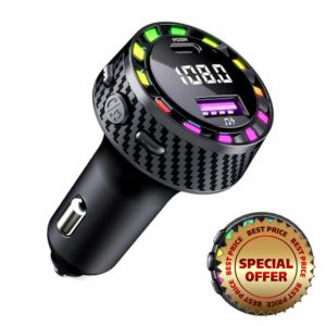 Lvcdodvd Bluetooth 5.3 FM Transmitter for Car 52.5W Fast Dual Charging PD30W + 22.5W Bluetooth Car Adapter Hands-free Calling Hi-Fi Music Bluetooth Modes USB Modes Safety Protections Car Radio Black