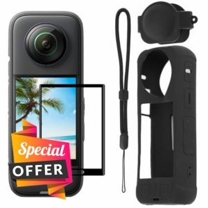 BakeWhiz Screen Protector for Insta360 X4 Tempered Glass for Insta 360 X4 Accessories Set for Insta 360 X4 Silicone Camera Case Cover with Lens Cap Tempered Glass 9H Hardness Anti-Scrach Anti-Bubble