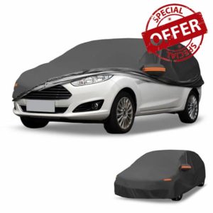 Partuto Car Cover Waterproof All Weather Automotive Outdoor Anti-UV Sun Rain Protection Full Exterior Cover for Ford Fiesta Sedan 2008-2022 Black W/Zippe
