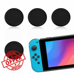 4 Pcs Replacement Joystick Covers for Nintendo Switch OLED Thumb Caps Grips Analog Thumbstick Replacement Caps for Nintendo Switch & Switch Lite Comfortable Joystick Covers for Gaming (black)