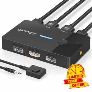 AILVLVNG 8K@60Hz HDMI KVM Switch 2 PC 1 Monitor USB KVM Switches for 2 Computers Sharing Single Monitor and Keyboard Mouse with Desktop Controller and 2 USB Cables