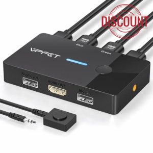 AILVLVNG HDMI KVM Switch 2 PC 1 Monitor 4K60Hz USB KVM Switches 2 Port for 2 PC Sharing Single Monitor and Keyboard Mouse with Wired Extend Controller and 2 USB Cables