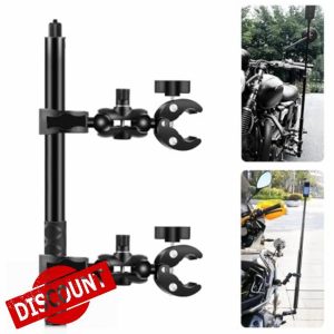 PULUZ Motorcycle Bike Handlebar Mount Kit with Double Clamp & 1.5M Invisible Selfie Stick Telescopic for Insta360 X4 X3 X2 GO 3 One RS Action Camera Handlebar Holder Bundle for Riding Records