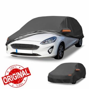 Partuto Car Cover Waterproof All Weather Automotive Outdoor Anti-UV Sun Rain Protection Full Exterior Cover for Ford Fiesta Hatchback 2008-2022 Black W/Zippe