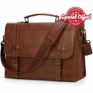 RAINSMORE Messenger Bag Leather Laptop Bag 17.3 Inch Vintage Briefcase for Men Waterproof Satchel Shoulder Bag for Work Office Business College Brow