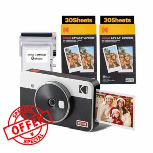 KODAK Mini Shot 2 Retro Christmas Gifts 4Pass 2-in-1 Instant Camera and Photo Printer (5.3 x 8.6 cm) + Initial 8 Sheets + 60 Sheets Bundle