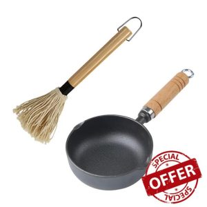 HyzaPhix Cast Iron Sauce Pot and BBQ Mop Brush Set for Grilling