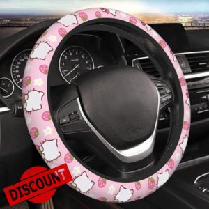 Pink Kitten Cat Car Accessories Cute Strawberry Steering Wheel Cover Women Car Steering Wheel Covers Protector Universal 15 Inch