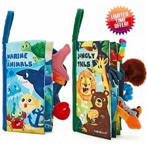 hahaland 2 Pcs Sensory Toys 0-6 Months Touch Feel Activity Soft Book with Squeaker