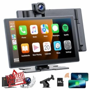 HOTPEAK 9 inchs Wireless Carplay Screen for Car with 2.5K Dash Cam