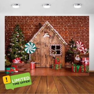 Avezano Christmas Photo Backdrop Wooden House Candy Tree Christmas Scene Photography Background Gingerbread House Christmas Decorations Portrait Photo Booth Props (7x5ft)