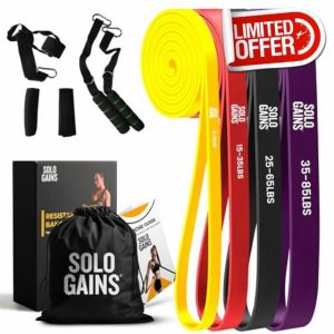 Solo Gains Resistance Bands Set – 4 Levels Stretch Bands for Exercise Include Door Anchors