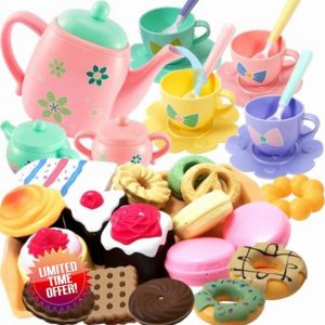 Coo11 Kids 36 PCs Tea Party Set Pretend Play Kitchen Accessories Playset Cup Plate