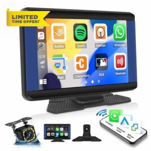 CAMECHO Wireless Car Stereo for Apple CarPlay Android Auto Portable Car Radio 7 Inch Touch Screen Wireless Carplay Screen with Backup Camera