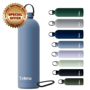 Exllena Insulated Water Bottles 1.5l with Handle Lid and Carabiner