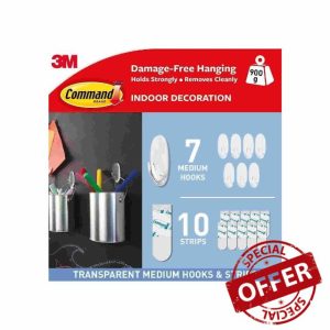 Command Clear Medium Hooks with Clear Strips