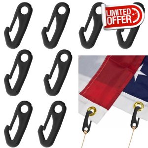 8 Pcs Flag Pole Snap Hooks Flag Clips Flag Pole Clip Wind Flag Nylon Rope Accessory Garden Flag Clips Anti Wind Flag Hooks Rings Kit for Connect Fixed Flags and Ropes (Black)