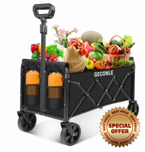 Festival Trolley Folding Trolley Cart with Wheels - Collapsible Foldable Shopping Wagons Carts with Drink Holders for Grocery Outdoor Sports Garden Camping - Patented