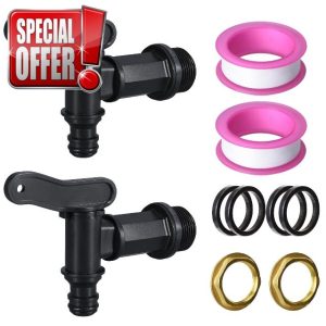 IUSOT 2 Pcs 3/4" Water Butt Tap Kit with Brass Nut