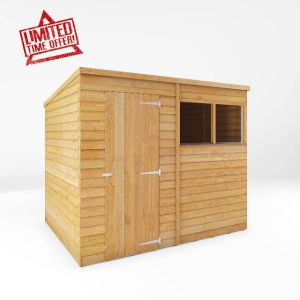 WALTONS | 8ft x 6ft Overlap Shed | Pent Roof | Windows | 8mm Overlapping Cladding | Single Door | Wooden Garden Outdoor Storage | 8x6 | 10 Year Anti Rot Guarantee