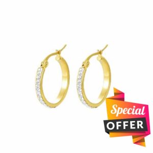 Yumay 9CT Gold Filled Hoop Earrings with White Crystalsfor Women