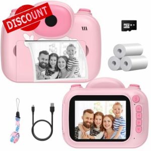 VESWWE Kids Camera Instant Print 3.5 IN Big Screen Instant Camera for Kids 1080P Toddlert Camera Gifts for Boys and Girls Age 3-12 year old(Pink)