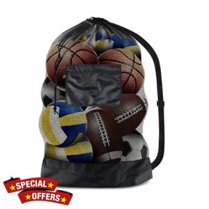 Large Capacity Mesh Drawstring Football Bags with Pockets