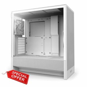 NZXT H5 Flow - Compact ATX Mid-Tower PC Gaming Case - High Airflow - 2 x 120mm Fans Included - 360mm Front & 240mm Top Radiator Support - Cable Management System - Tempered Glass - White