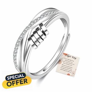 PABBEU To My Daughter Fidget Ring Sterling Silver Anxiety Ring Adjustable Fidget Ring Stress Spinner Rings with Beads Cubic Zircon Anxiety Ring for Daughter Women Girls