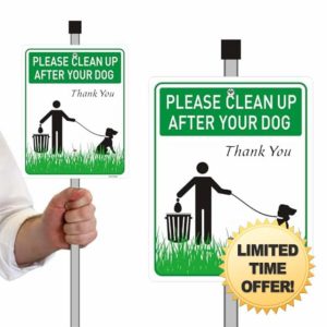 Acuxiaza 2 Pcs Clean Up After Your Dog Sign With Stakes 12 x 10 inch Aluminum Pick Up Dog Poop Signs Clean Up After Your Dog Yard Sign No Pooping Dog Sign For Outdoor Garden Lawn (Easy Install)