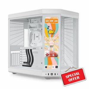 HYTE Y70 Touch Infinite Dual Chamber ATX Mid Tower Modern Aesthetic Case with Integrated 2.5K LCD Touchscreen - Snow White