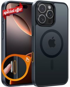 FNTCASE for IPhone 16 Pro-Max Case: Magnetic Matte Translucent Phone Case with Camera Control Capture | Military Grade Drop-Proof Shockproof Thin Rugged Protective Bumper Cover Black-Camera Control