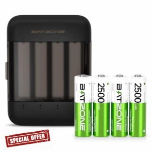 Rechargeable Battery AA Lithium 4 Pack with Fast Charger