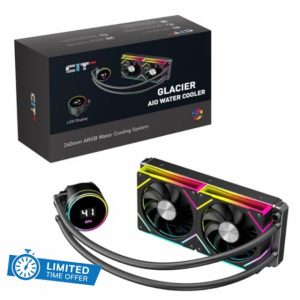 CiT Pro Glacier 240mm Black ARGB CPU Liquid Cooler With 69.4mm Display for Performance Metrics