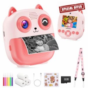 Kids Camera Instant Print Gift: 2.4'' Digital Camera for Children with 32G Card - 1080P Video Toddler Camera with Selfie Mode and 3 Rolls Print Paper - Christmas Birthday Gifts for Boys Girls Age 3-12