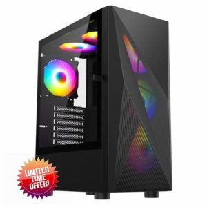 CiT Falcon Airflow Micro-ATX PC Computer Case With Mesh Front Panel & Hinged Tempered Glass Side Panel With Motherboard Compatibility & 6 x 120mm ARGB Fans Included