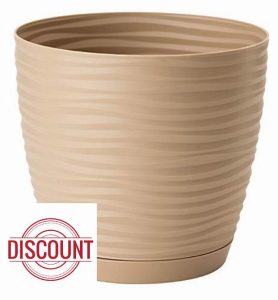 Home Garden Ornaments Wave 3D Effect Taupe Plant Pots Indoor 19cm Diameter - Plastic Plant Pot with Integrated Plant Saucer and Drainage Holes - Flower Pots Outside (Ø19cm