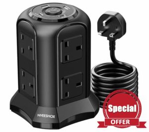 NVEESHOX Tower Extension Lead with USB Slots 2M (13A 3250W)