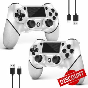 AceGamer 2 Pack Controller for PS4,Wireless Controller for PS4/Pro/Slim/PC,Gamepad with Turbo/Back Button/Dual Vibration/6-Axis Gyro Sensor/Touch Panel(2 White Packs)