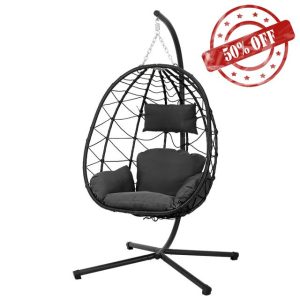 Warmiehomy Egg Chair Hanging Chair with Stand Garden Foldable Swing Chair with Cushion Rattan Hanging Egg Chairs for Indoor Outdoor Hammock Chair With Frame for Patio