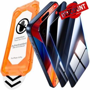 UniqueMe for iPhone 15 Pro Privacy Screen Protector - 2 Pack [ Anti Spy ] [Automatic Dust Removal] 6.1 inch 9H Full Coverage Tempered Glass Flim Bubble-Free Case Friendly