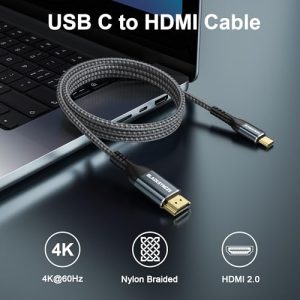 Thunderbolt 3/4 to HDMI Cable Nylon Type C to HDMI 2.0 Cable for iPhone 16/15 Pro Max