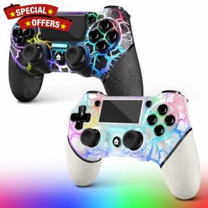 AceGamer 2 Pack Wireless Controller for PS4,Game Controller for PS4/Pro/Slim/PC,Gamepad Joystick with Turbo/Back Button/Dual Vibration/6-Axis Gyro Sensor/Touch Panel (White and Black Crack)