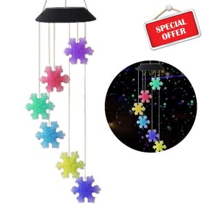 LED Solar Wind Chimes Light Solar Snowflakes Wind Chimes 6 LED Hanging Solar Wind Chimes